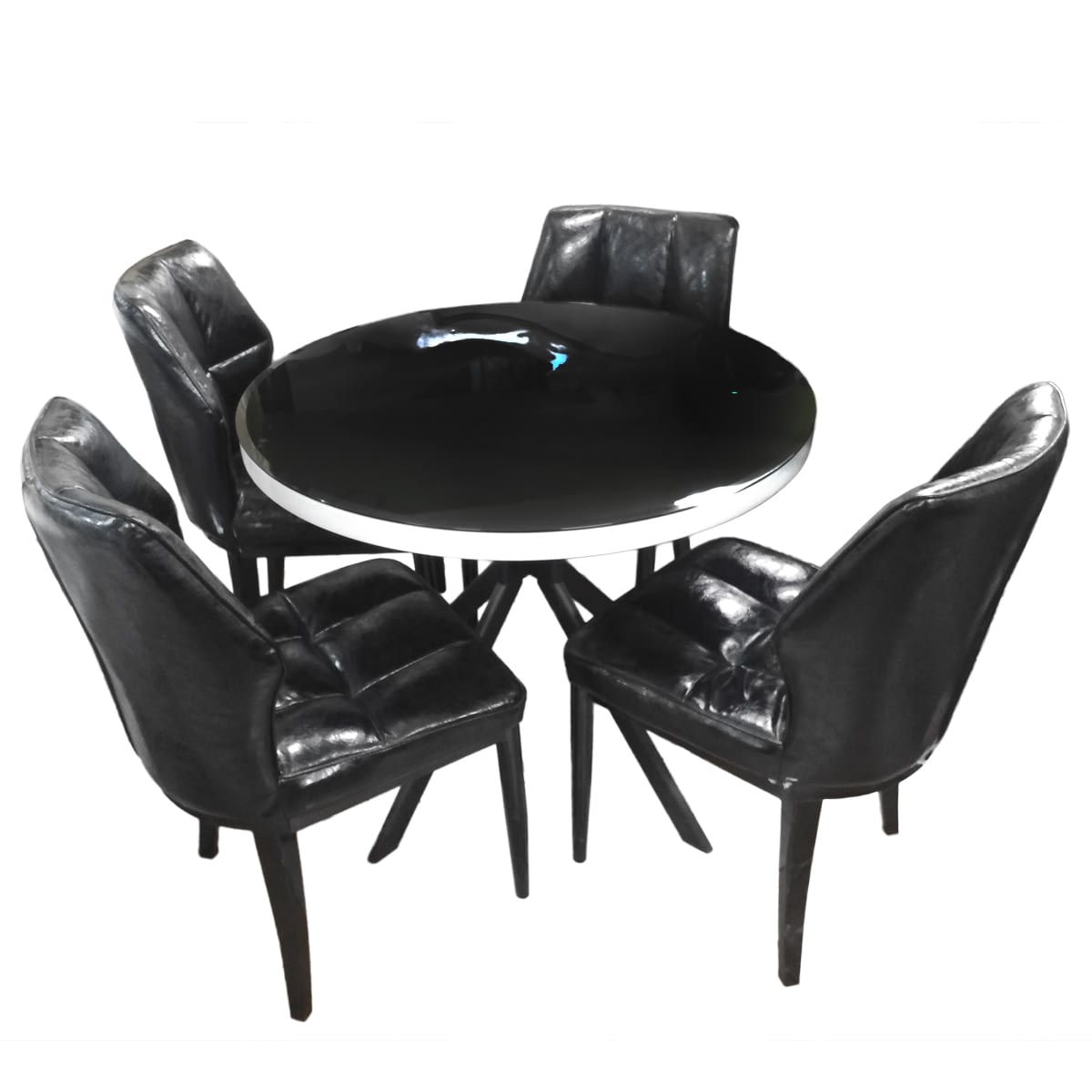 Black Round Dining Table With 4, Round Dining Table With Leather Seats